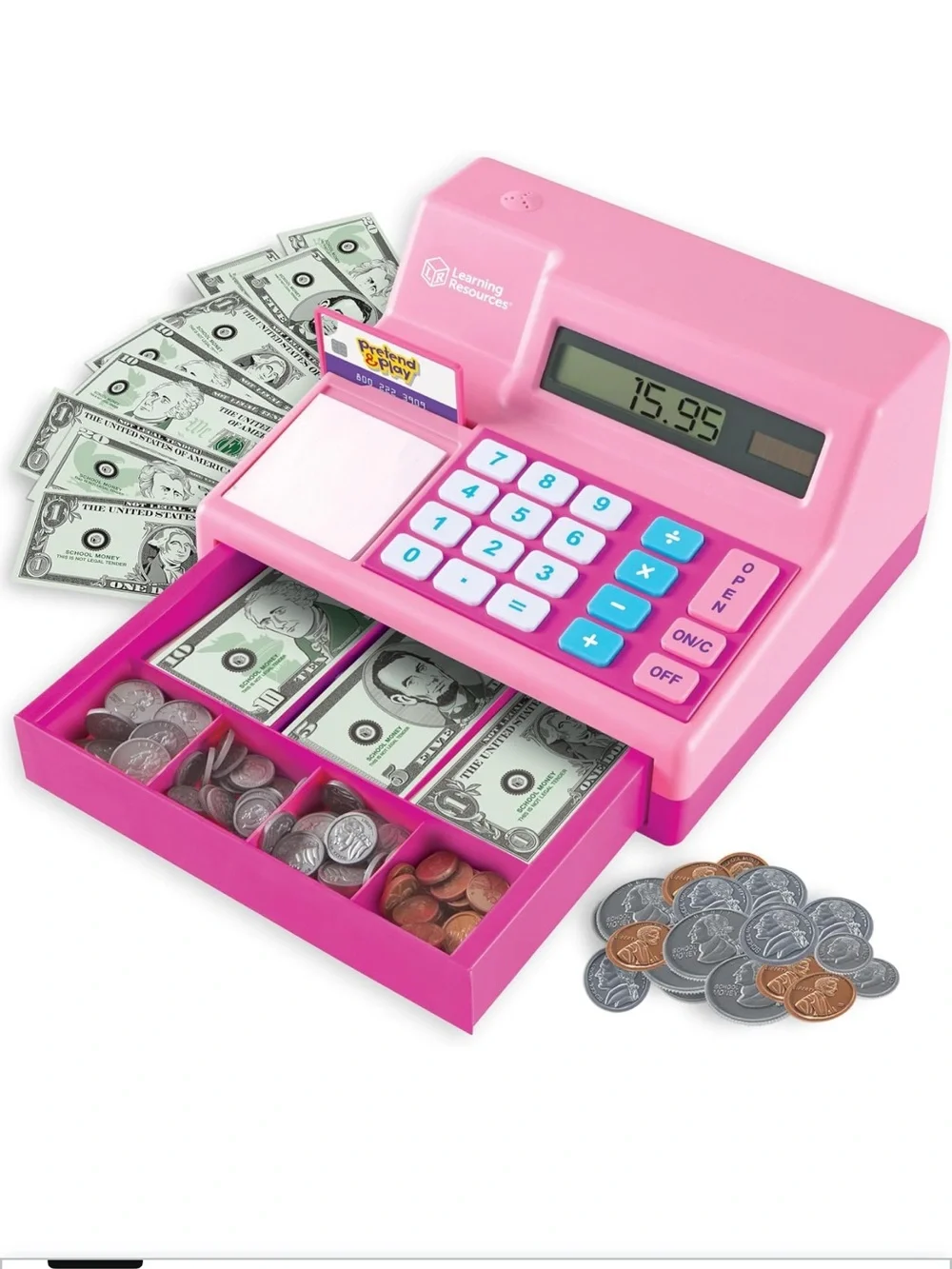 Kids Pink Play Cash Register Toy - Learning Resources